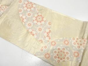 アンティーク　扇に花亀甲・菊模様織り出し袋帯（材料）
